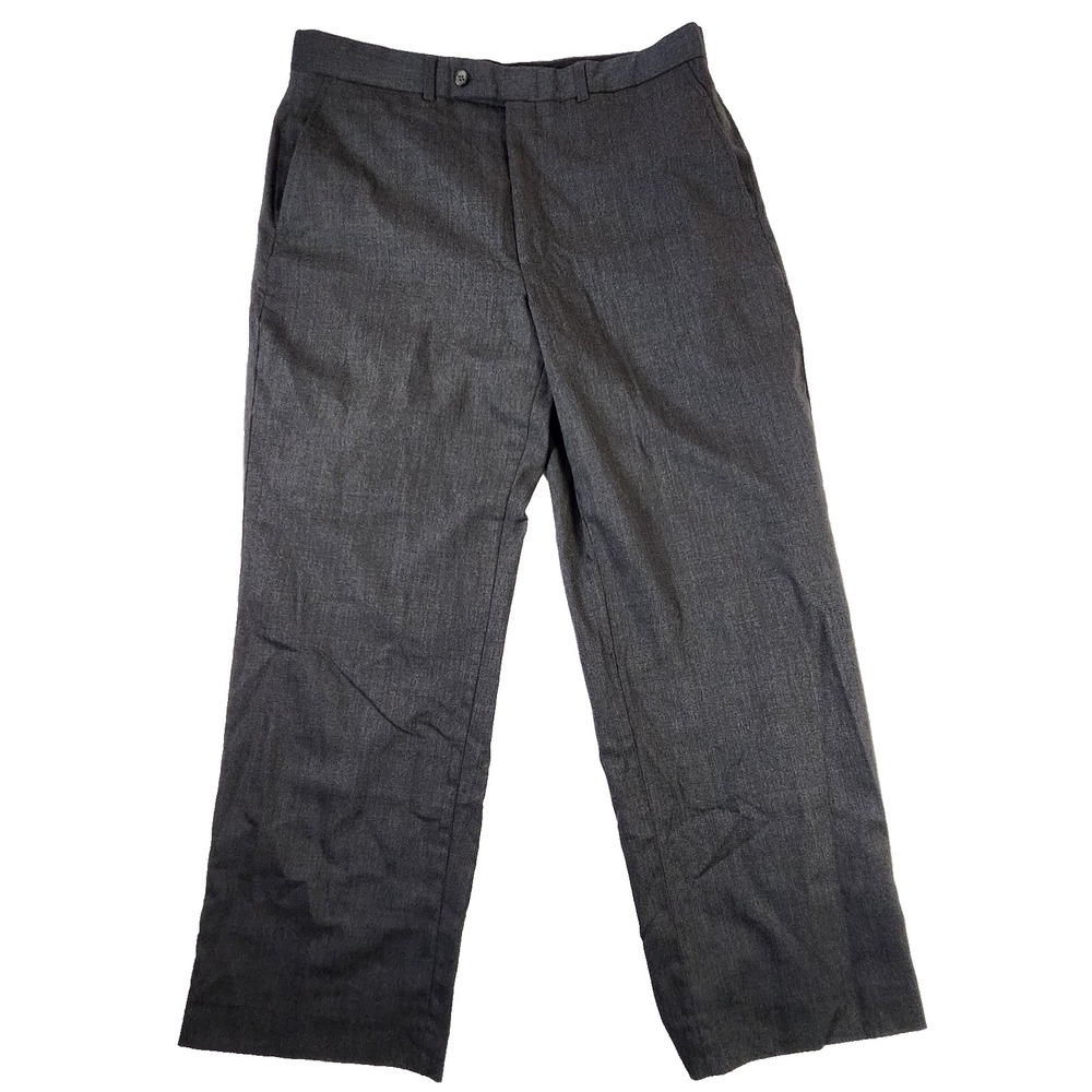 J. Ferrar Mens 36x30 Gray 100% Wool Dress Pants Flat Front Classic Fit Business